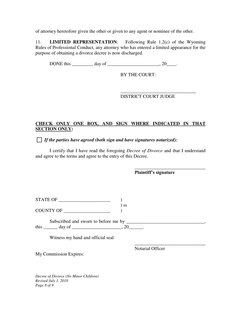 Decree of Divorce (No Minor Children) - Wyoming, Page 8