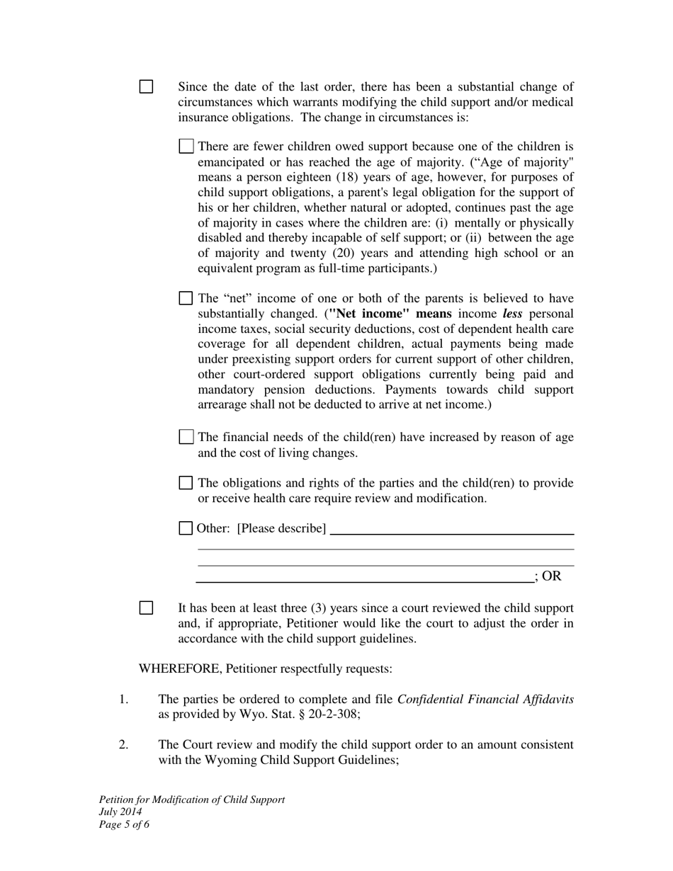 Petition for Modification of Child Support and Judgment for Arrears - Wyoming, Page 5