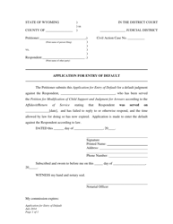 Document preview: Application for Entry of Default - Child Support Modification - Wyoming