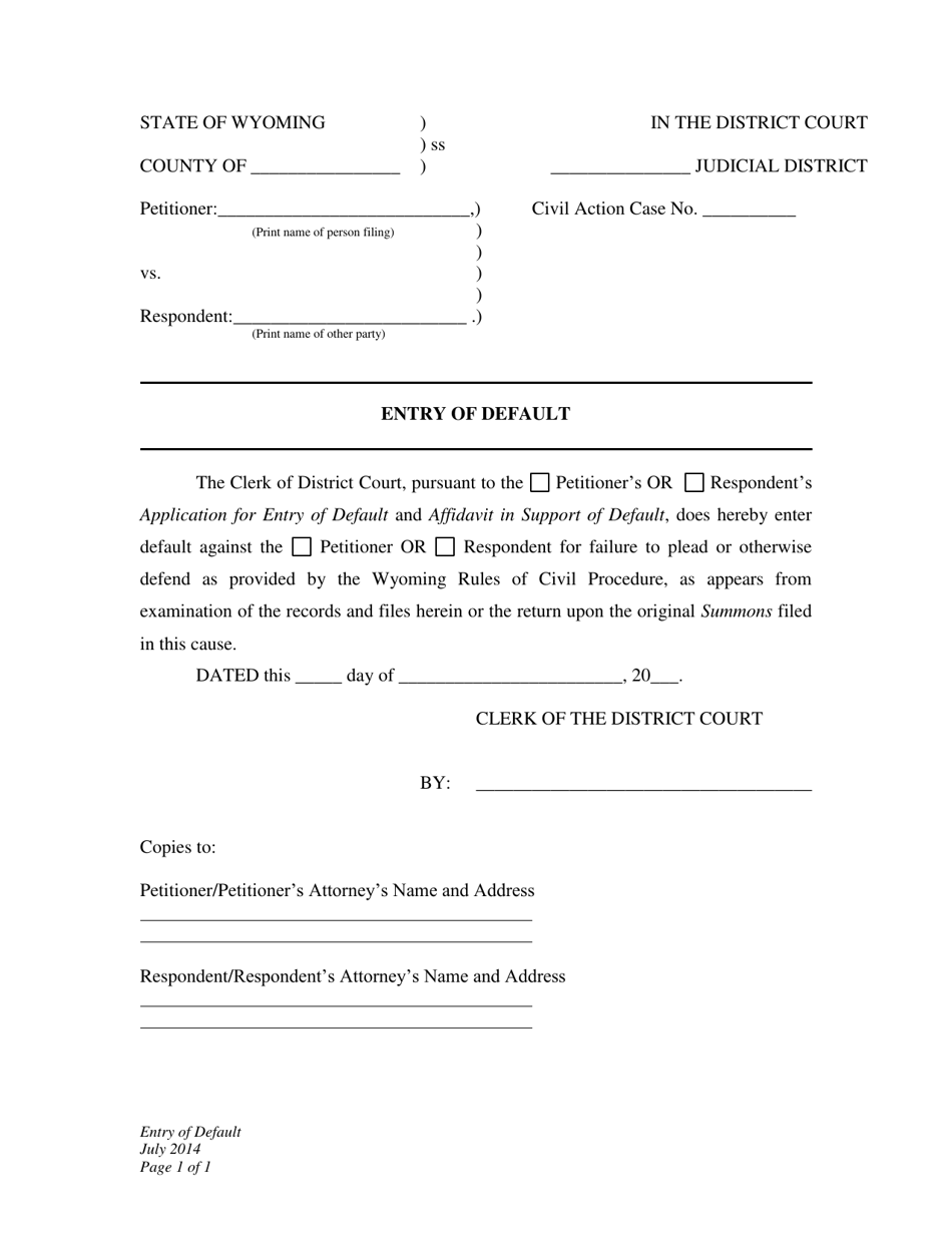 Entry of Default - Wyoming, Page 1