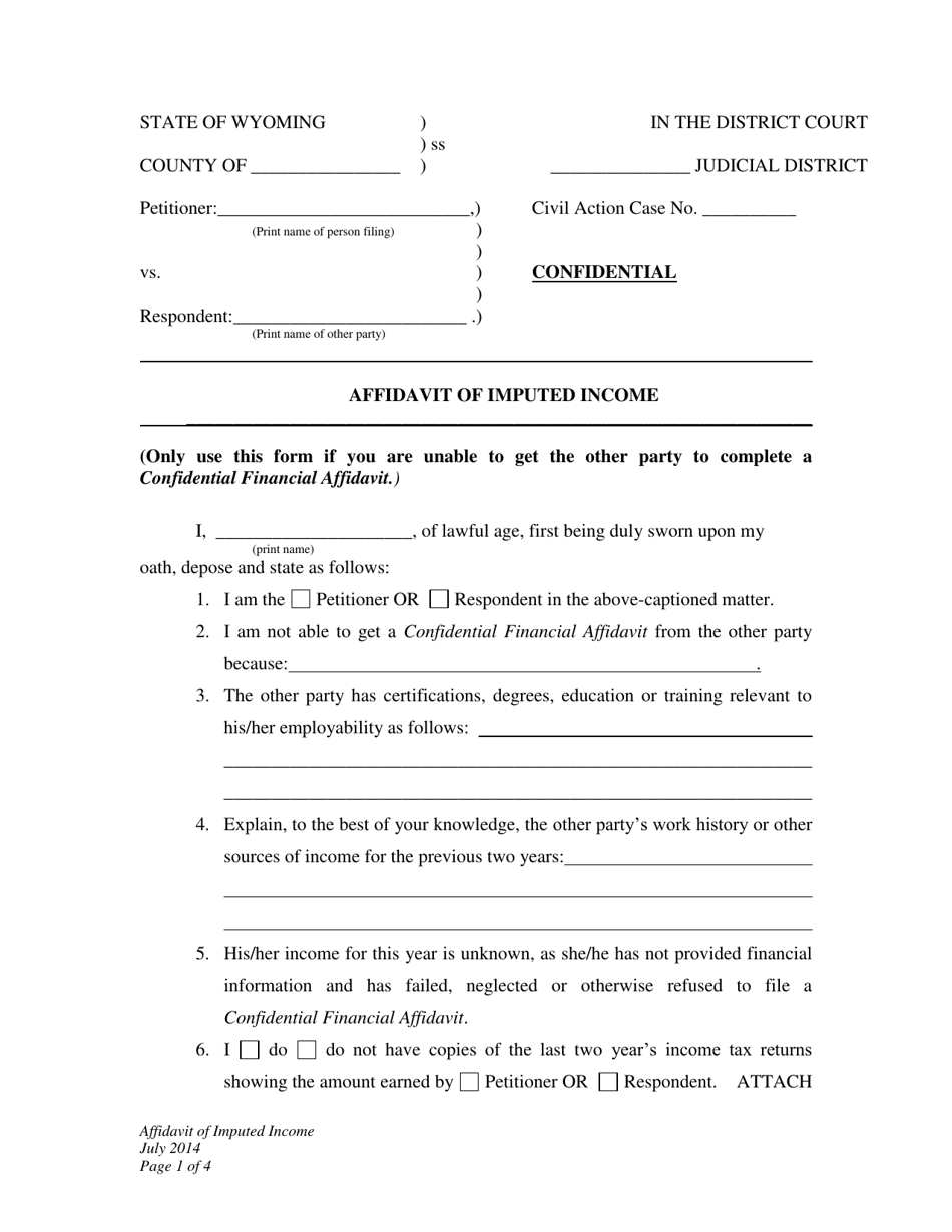 Affidavit of Imputed Income - Wyoming, Page 1