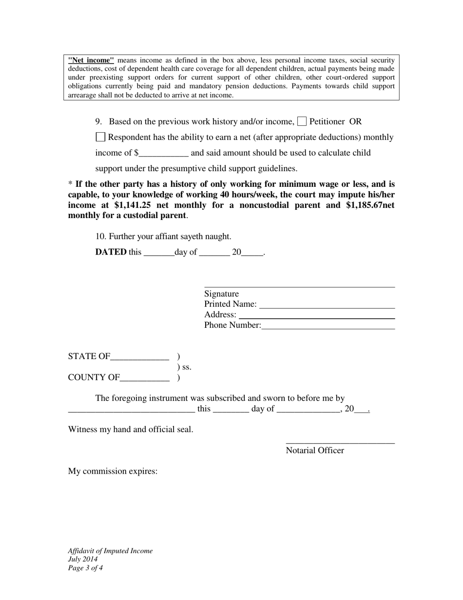 Affidavit of Imputed Income - Wyoming, Page 3
