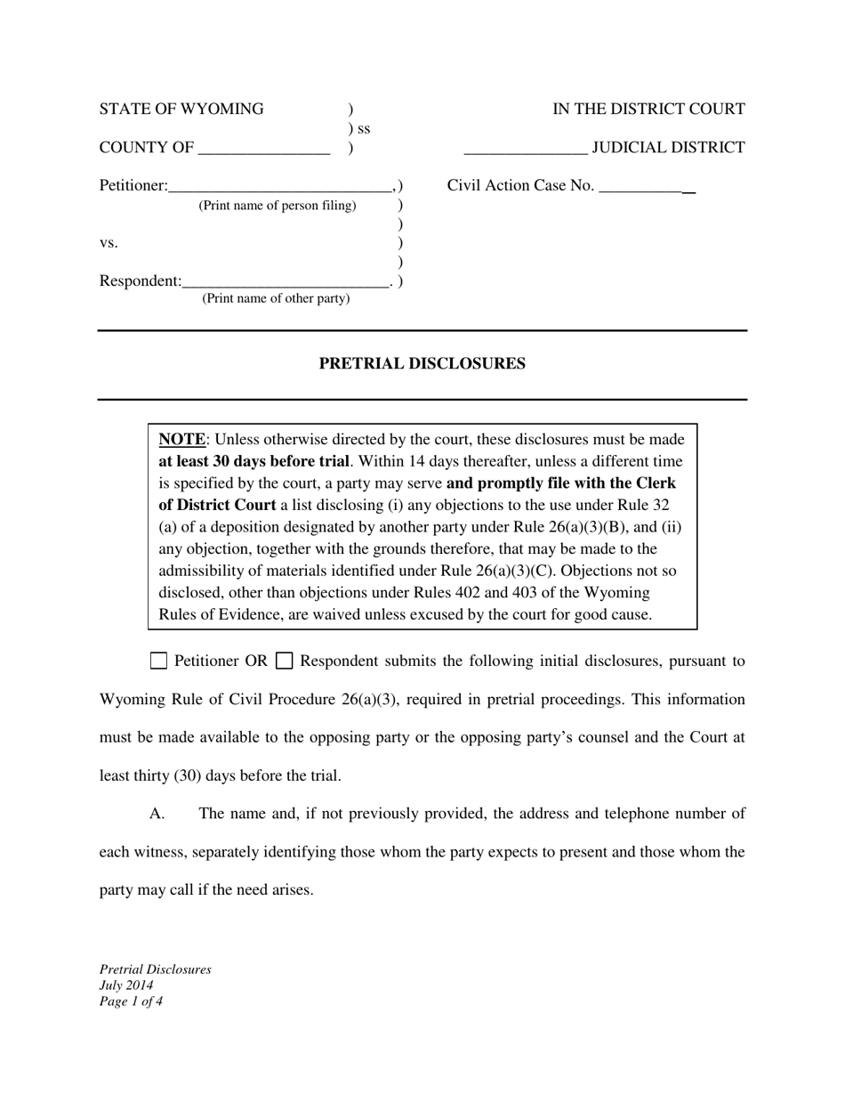 Pretrial Disclosures - Wyoming, Page 1