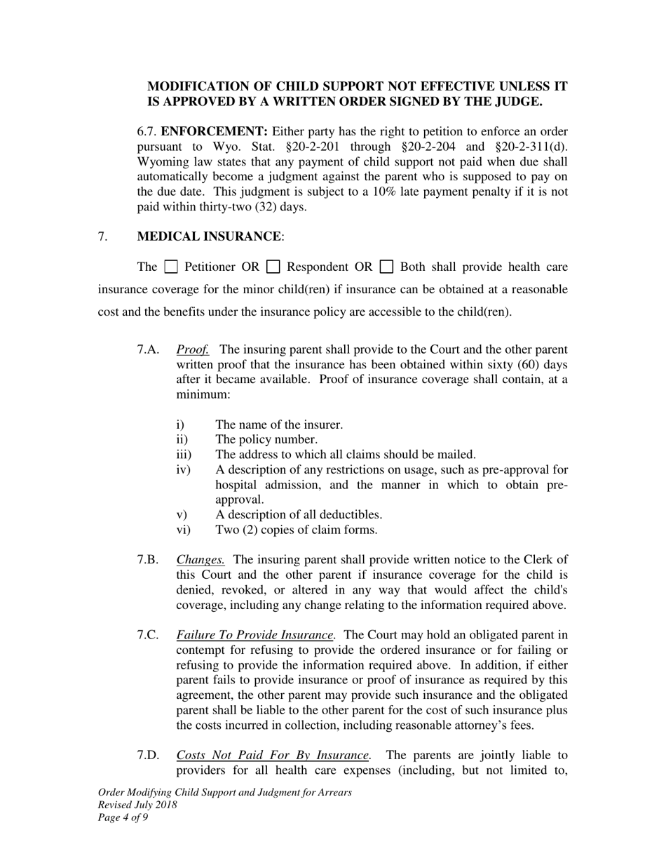 Order Modifying Child Support and Judgment for Arrears - Wyoming, Page 4