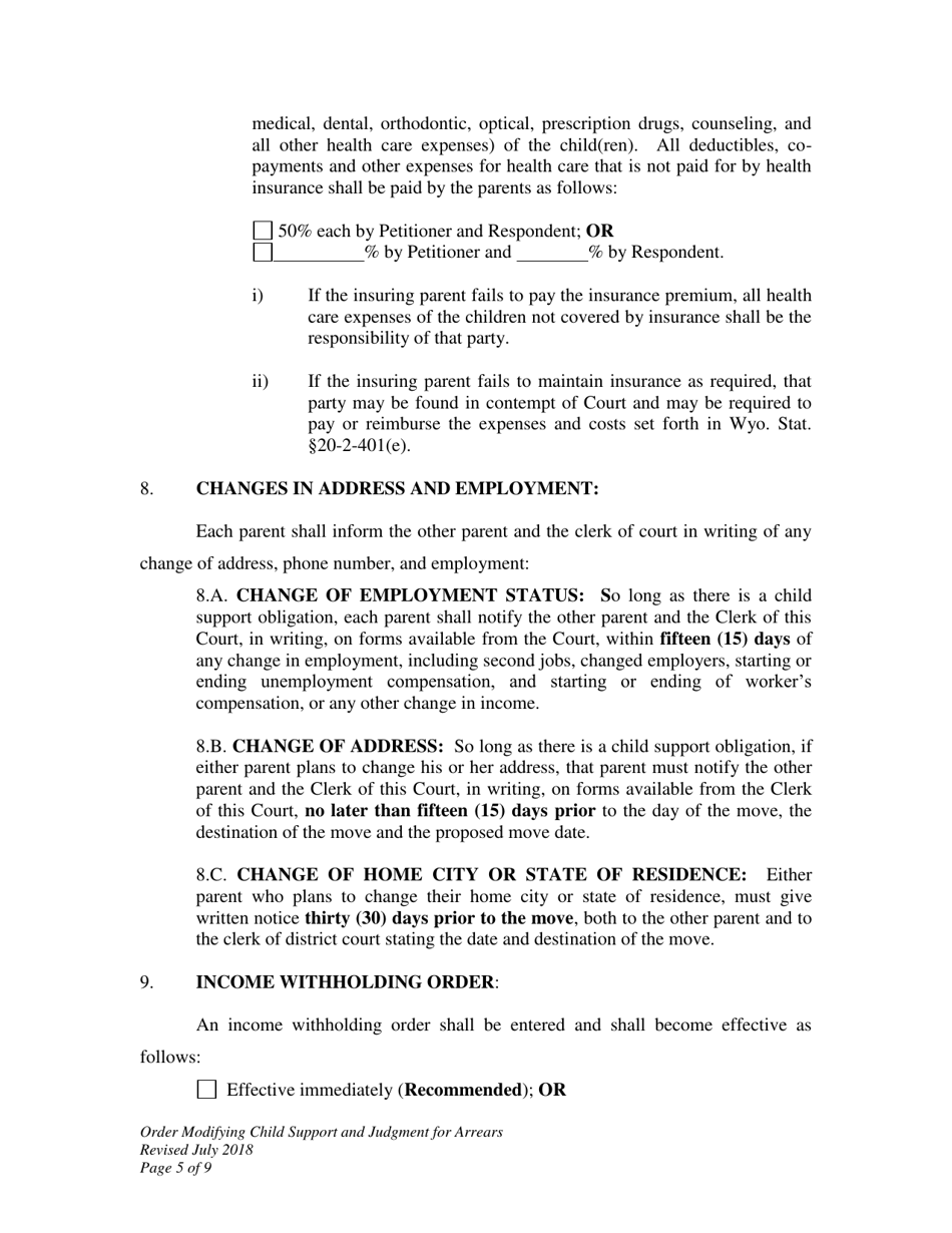 Order Modifying Child Support and Judgment for Arrears - Wyoming, Page 5