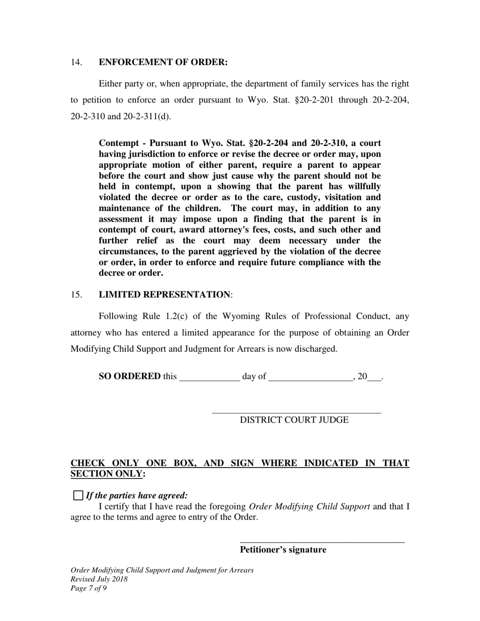 Order Modifying Child Support and Judgment for Arrears - Wyoming, Page 7
