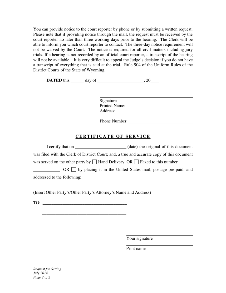 Request for Setting - Child Support Modification - Wyoming, Page 2
