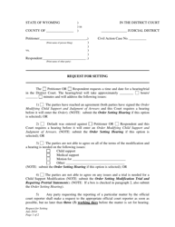 Document preview: Request for Setting - Child Support Modification - Wyoming