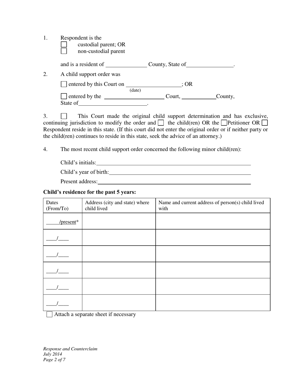 Response and Counterclaim - Child Support Modification - Wyoming, Page 2