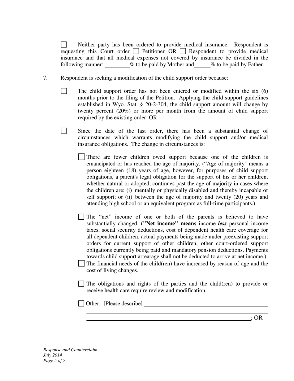 Response and Counterclaim - Child Support Modification - Wyoming, Page 5
