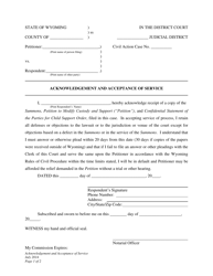 Document preview: Acknowledgement and Acceptance of Service - Custody and Child Support Modification - Wyoming