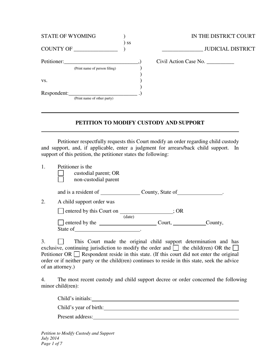 Petition to Modify Custody and Support - Wyoming, Page 1