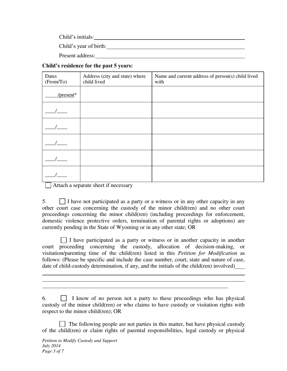 Petition to Modify Custody and Support - Wyoming, Page 3