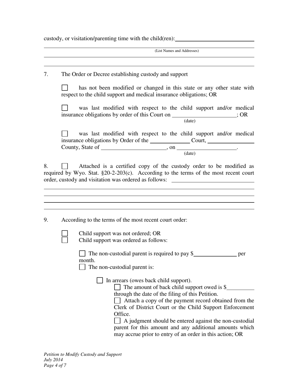 Petition to Modify Custody and Support - Wyoming, Page 4