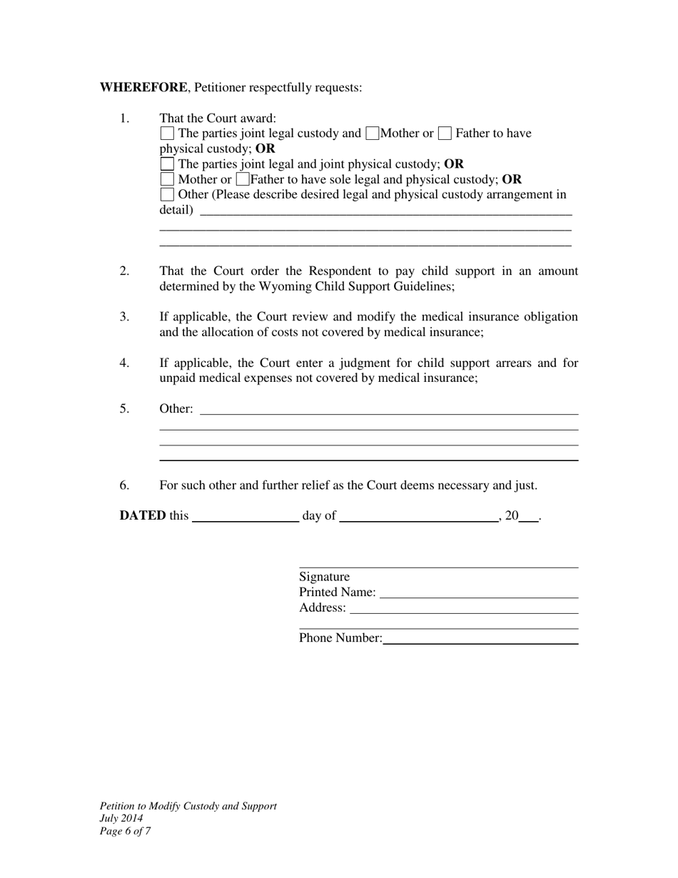 Petition to Modify Custody and Support - Wyoming, Page 6