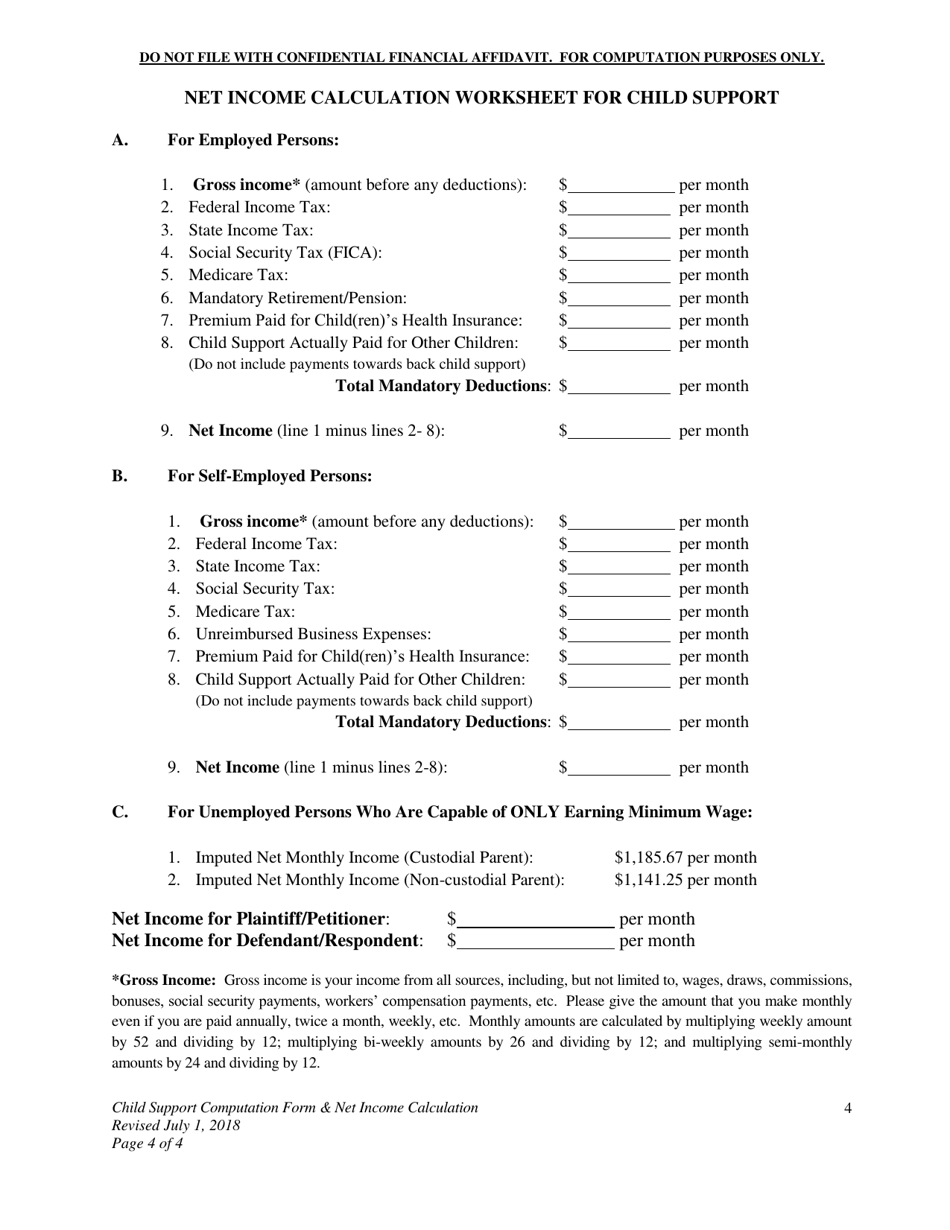 Child Support Computation Form  Net Income Calculation - Wyoming, Page 4