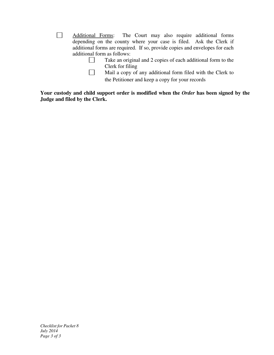 Checklist for Respondent - Custody and Child Support Modification - Wyoming, Page 3