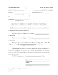 Document preview: Response to Petition to Modify Custody and Support - Wyoming