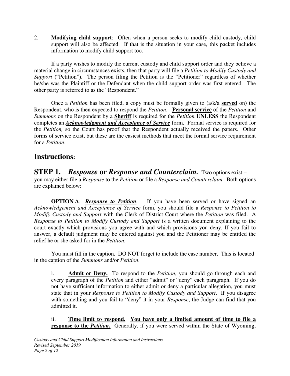 Custody and Child Support Modification Information and Instructions - Wyoming, Page 2