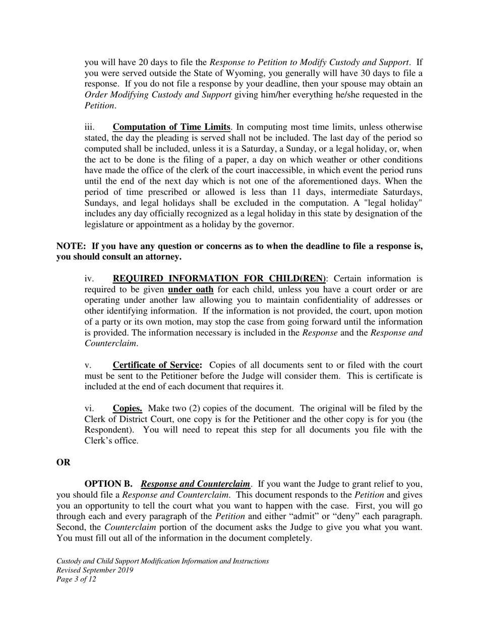 Custody and Child Support Modification Information and Instructions - Wyoming, Page 3
