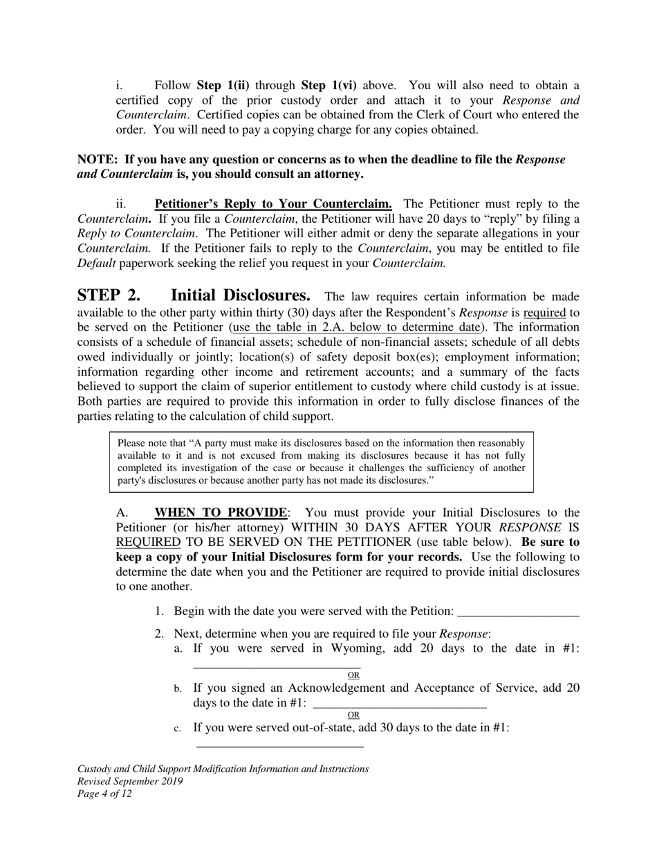 Custody and Child Support Modification Information and Instructions - Wyoming, Page 4