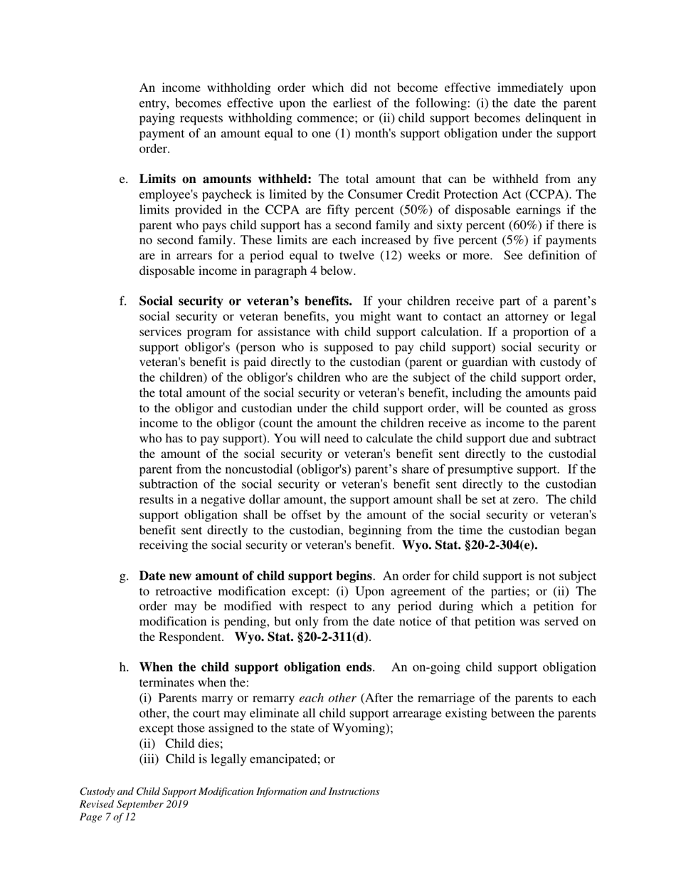 Custody and Child Support Modification Information and Instructions - Wyoming, Page 7