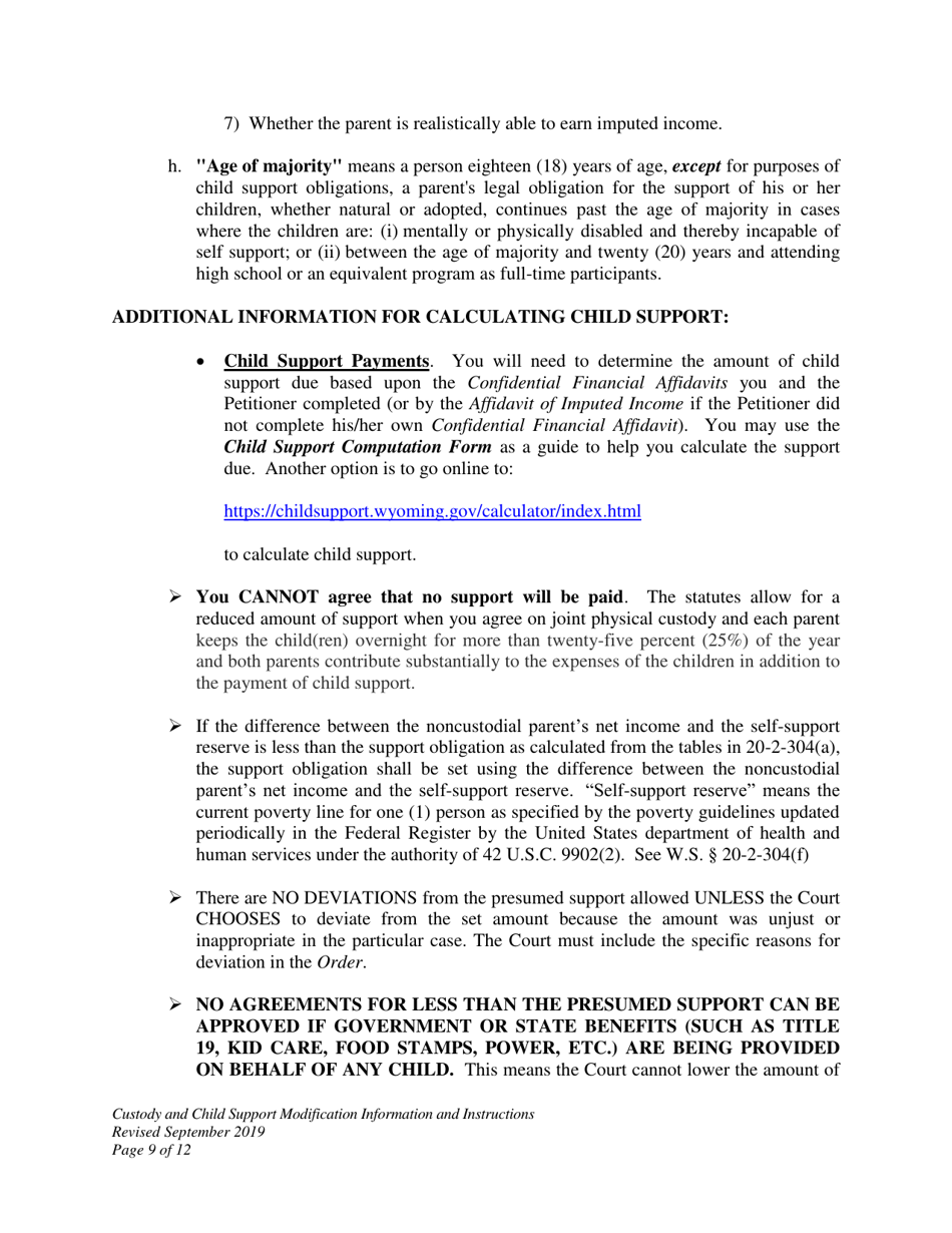 Custody and Child Support Modification Information and Instructions - Wyoming, Page 9