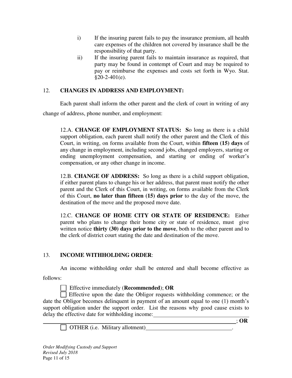 Order Modifying Custody and Support - Wyoming, Page 11