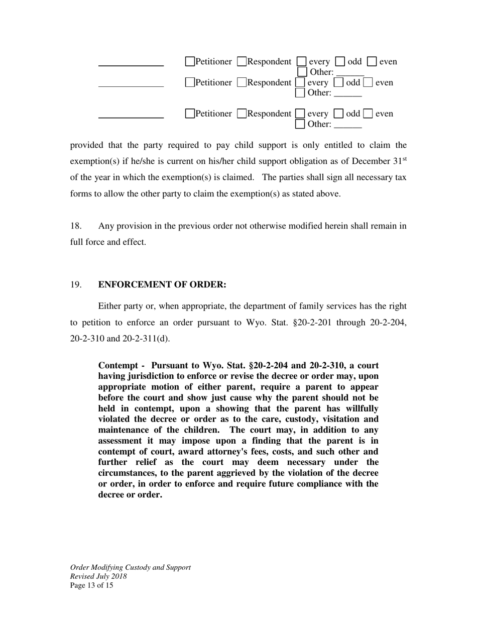 Order Modifying Custody and Support - Wyoming, Page 13