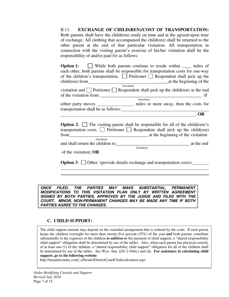 Order Modifying Custody and Support - Wyoming, Page 7