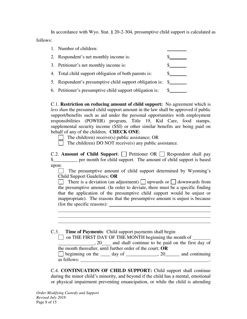 Order Modifying Custody and Support - Wyoming, Page 8