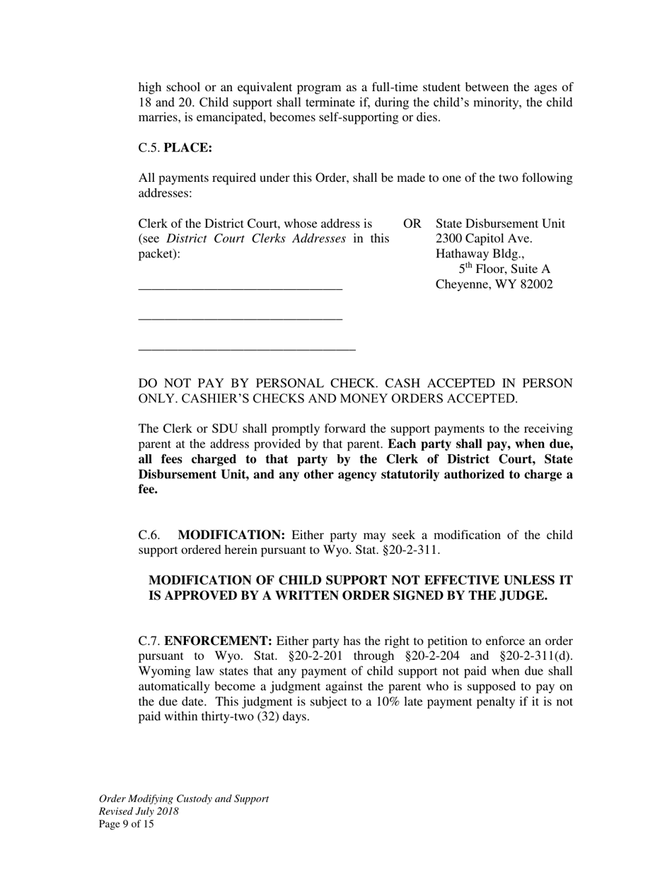 Order Modifying Custody and Support - Wyoming, Page 9