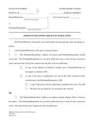 Document preview: Affidavit Following Service by Publication - Wyoming