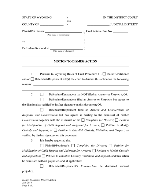 Motion to Dismiss Action - Wyoming