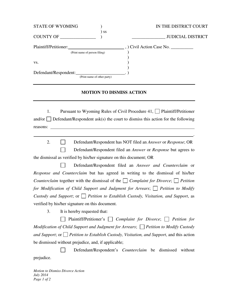 Motion to Dismiss Action - Wyoming, Page 1