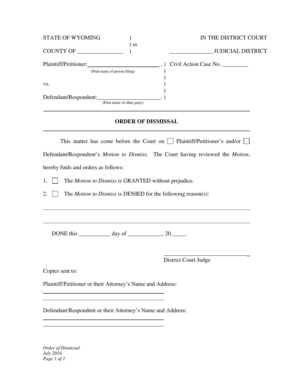 Order of Dismissal - Wyoming, Page 1