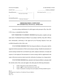 Order Requiring Completion of Confidential Financial Affidavits - Wyoming