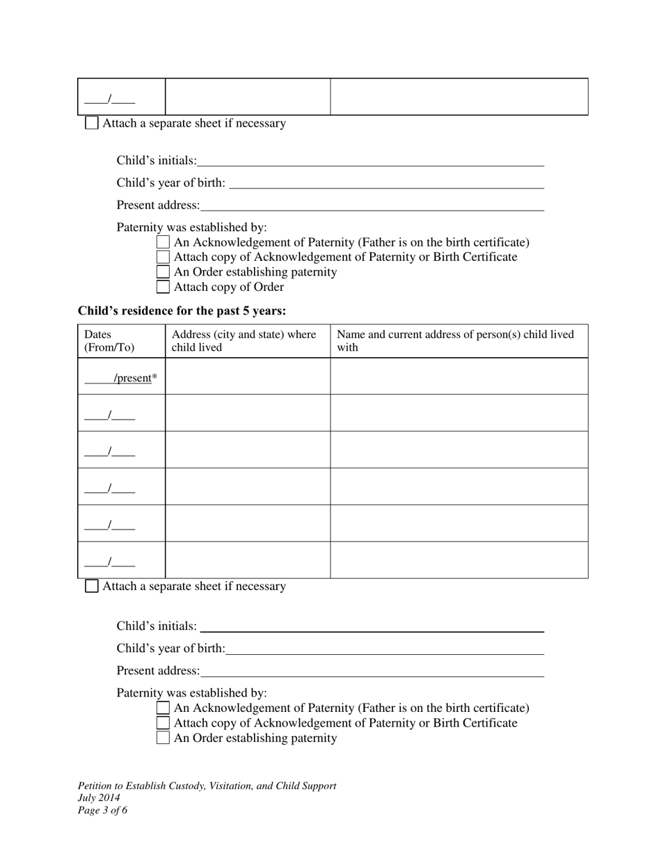 Petition to Establish Custody, Visitation, and Child Support - Wyoming, Page 3