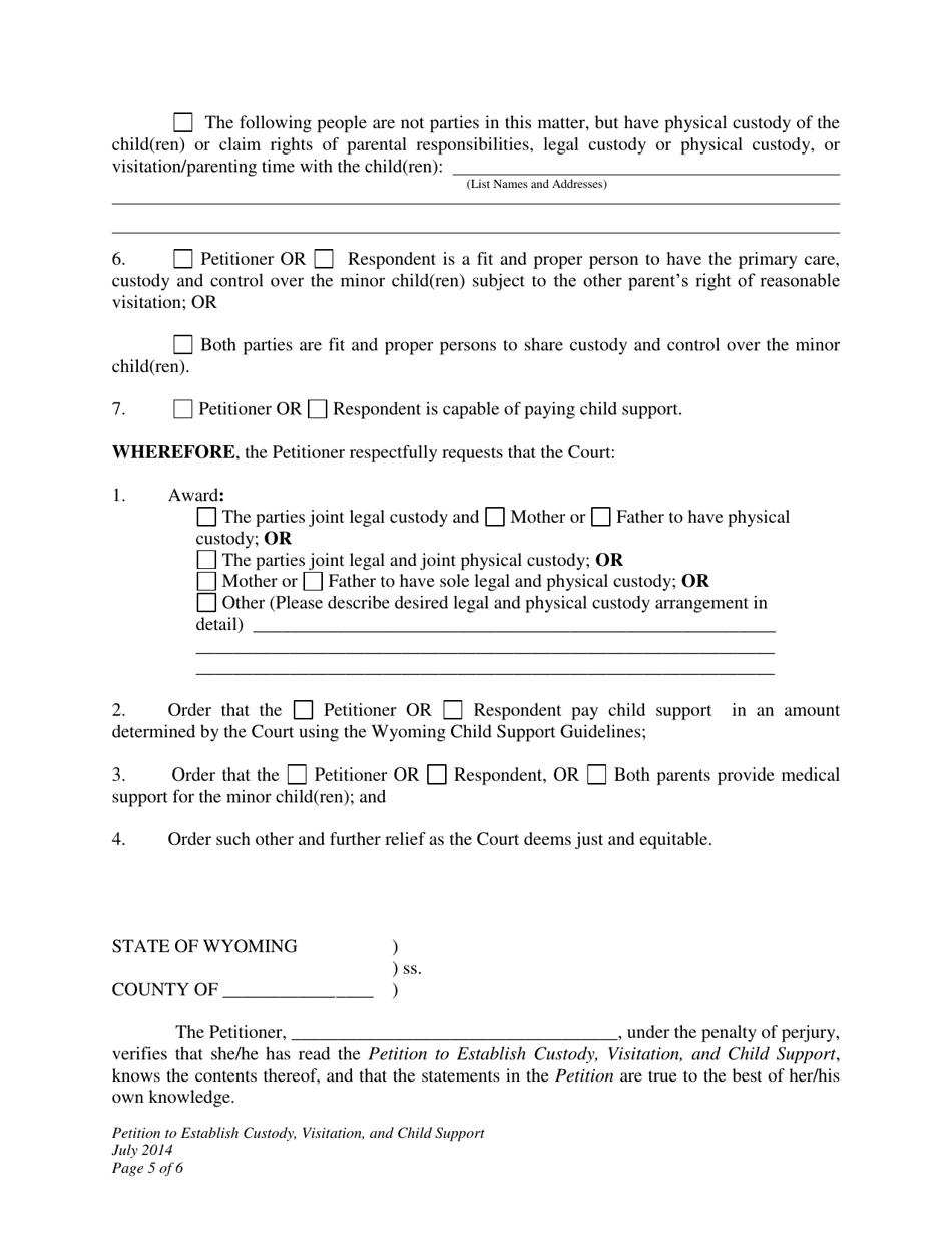 Petition to Establish Custody, Visitation, and Child Support - Wyoming, Page 5