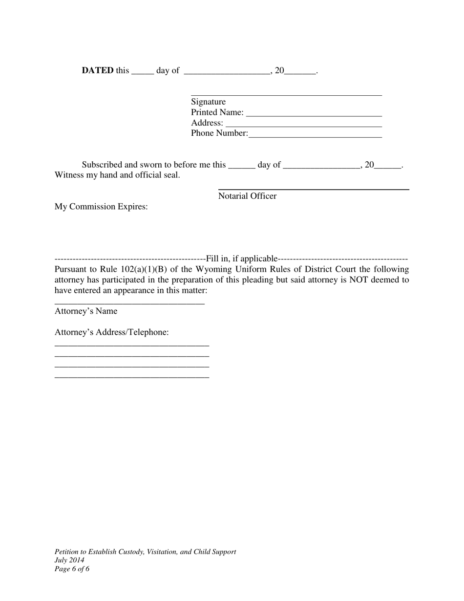 Petition to Establish Custody, Visitation, and Child Support - Wyoming, Page 6