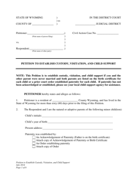 Document preview: Petition to Establish Custody, Visitation, and Child Support - Wyoming