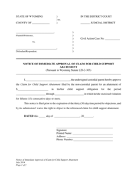 Document preview: Notice of Immediate Approval of Claim for Child Support Abatement - Wyoming