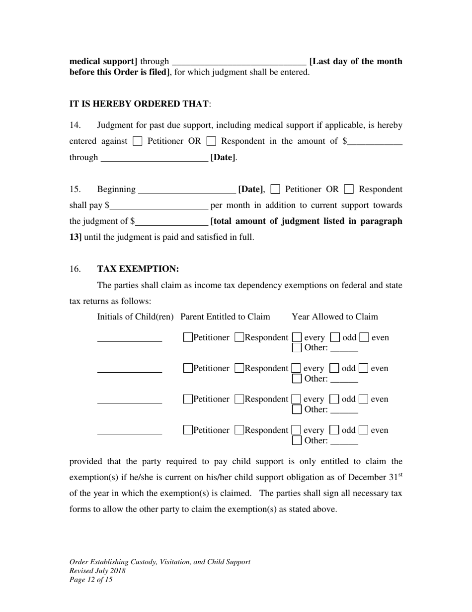 Order Establishing Custody, Visitation, and Child Support - Wyoming, Page 12