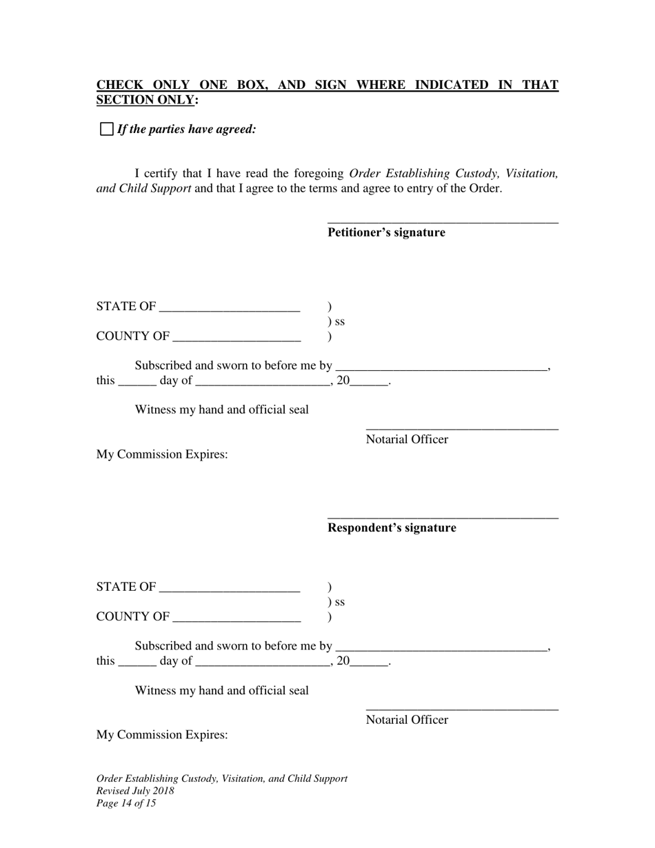 Order Establishing Custody, Visitation, and Child Support - Wyoming, Page 14