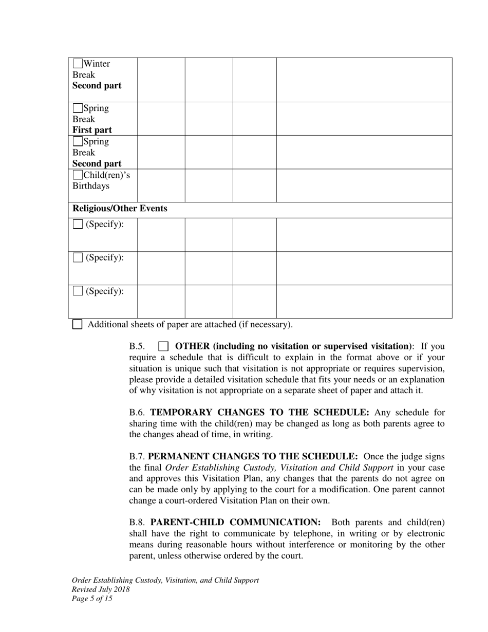Order Establishing Custody, Visitation, and Child Support - Wyoming, Page 5