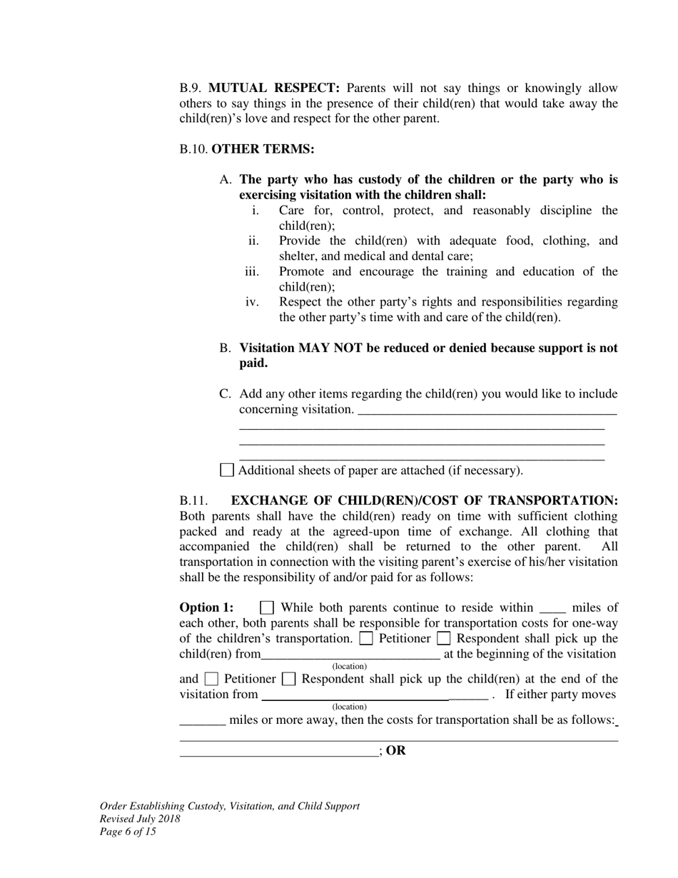Order Establishing Custody, Visitation, and Child Support - Wyoming, Page 6
