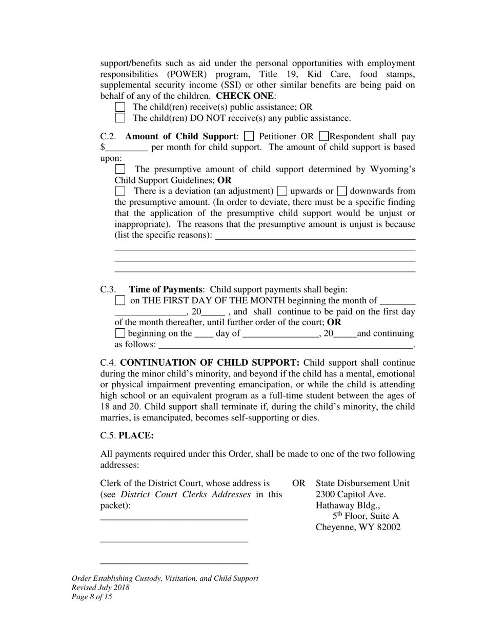 Order Establishing Custody, Visitation, and Child Support - Wyoming, Page 8