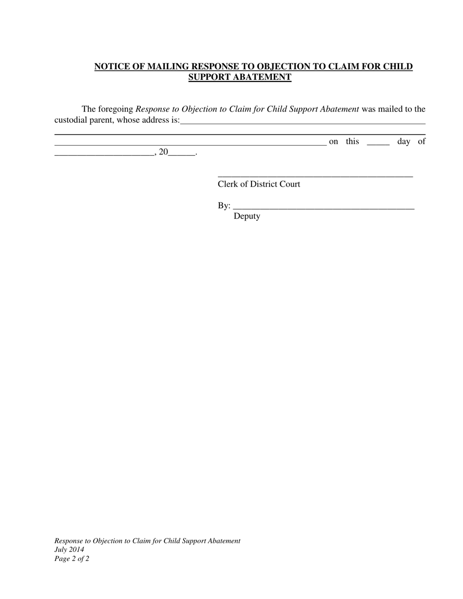 Response to Objection to Claim for Child Support Abatement - Wyoming, Page 2