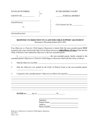 Document preview: Response to Objection to Claim for Child Support Abatement - Wyoming