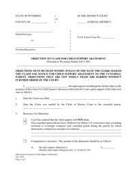 Document preview: Objection to Claim for Child Support Abatement - Wyoming
